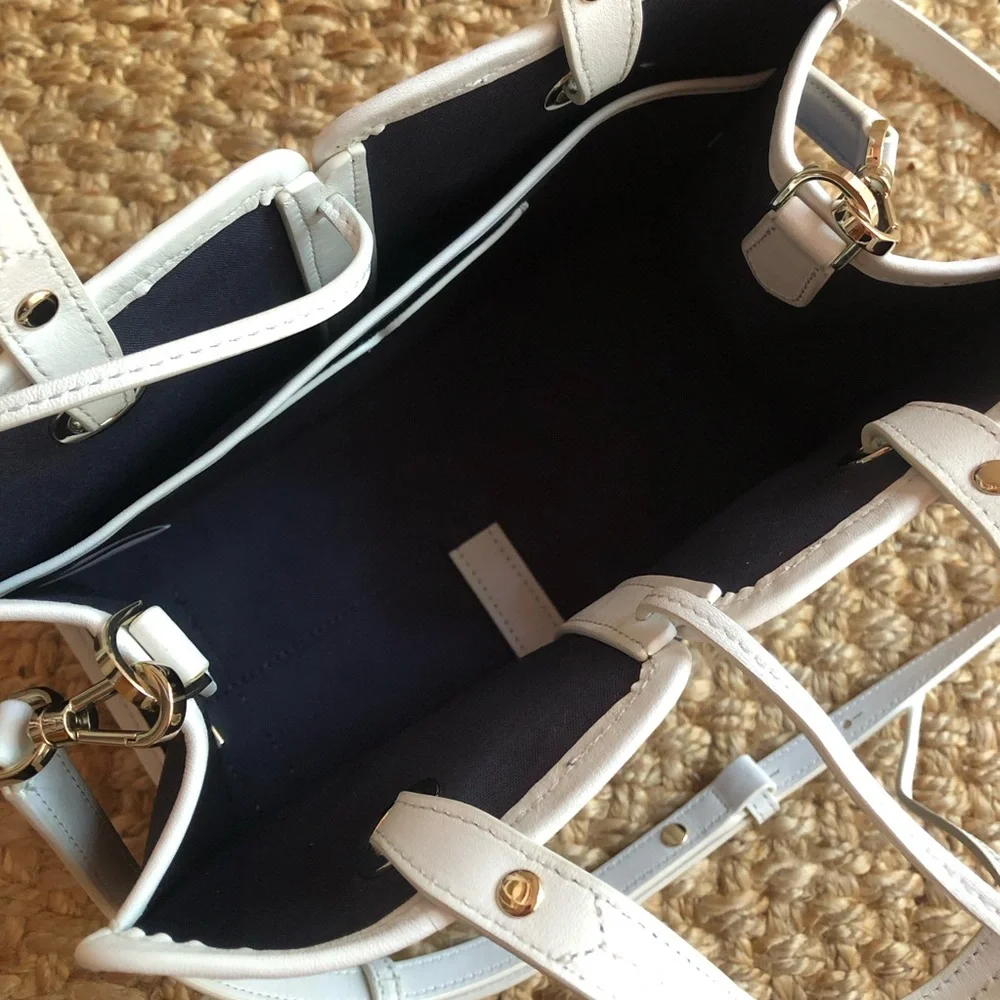 New: Kate Spade Sam Canvas Satchel. Navy with White Leather.